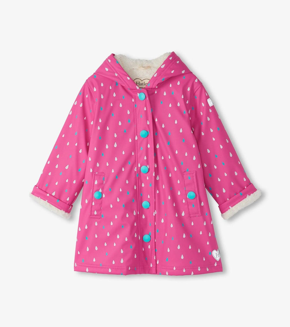 Hatley Rainwear | Girls Girls Tiny Dots Sherpa Lined Button-Up Rain Jacket