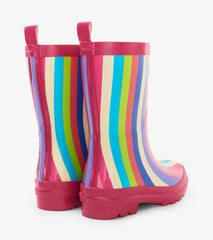 Hatley Rainwear | Girls Rainbow Stripes Shiny Rain Boots