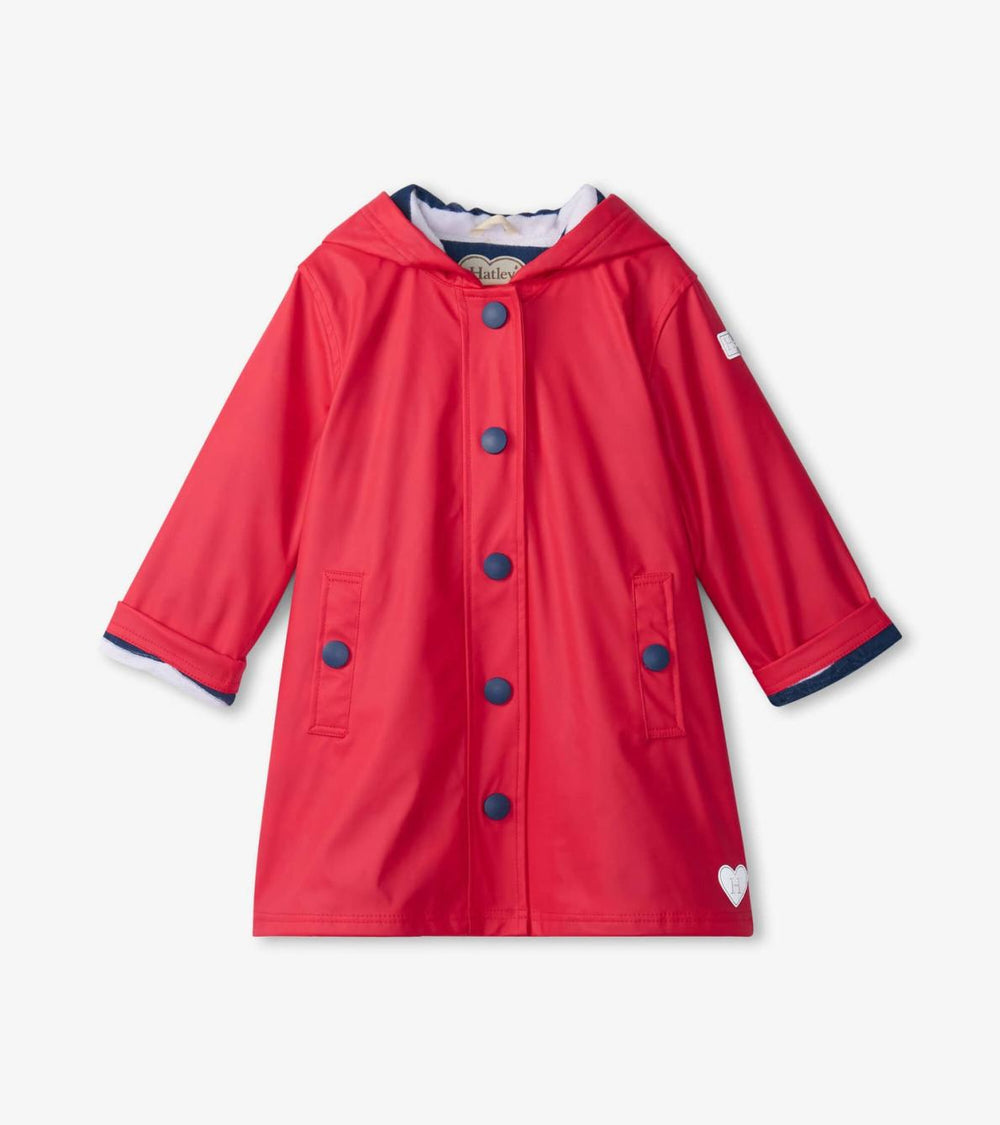 Hatley Rainwear | Girls/Boys Red & Navy Button-Up Rain Jacket