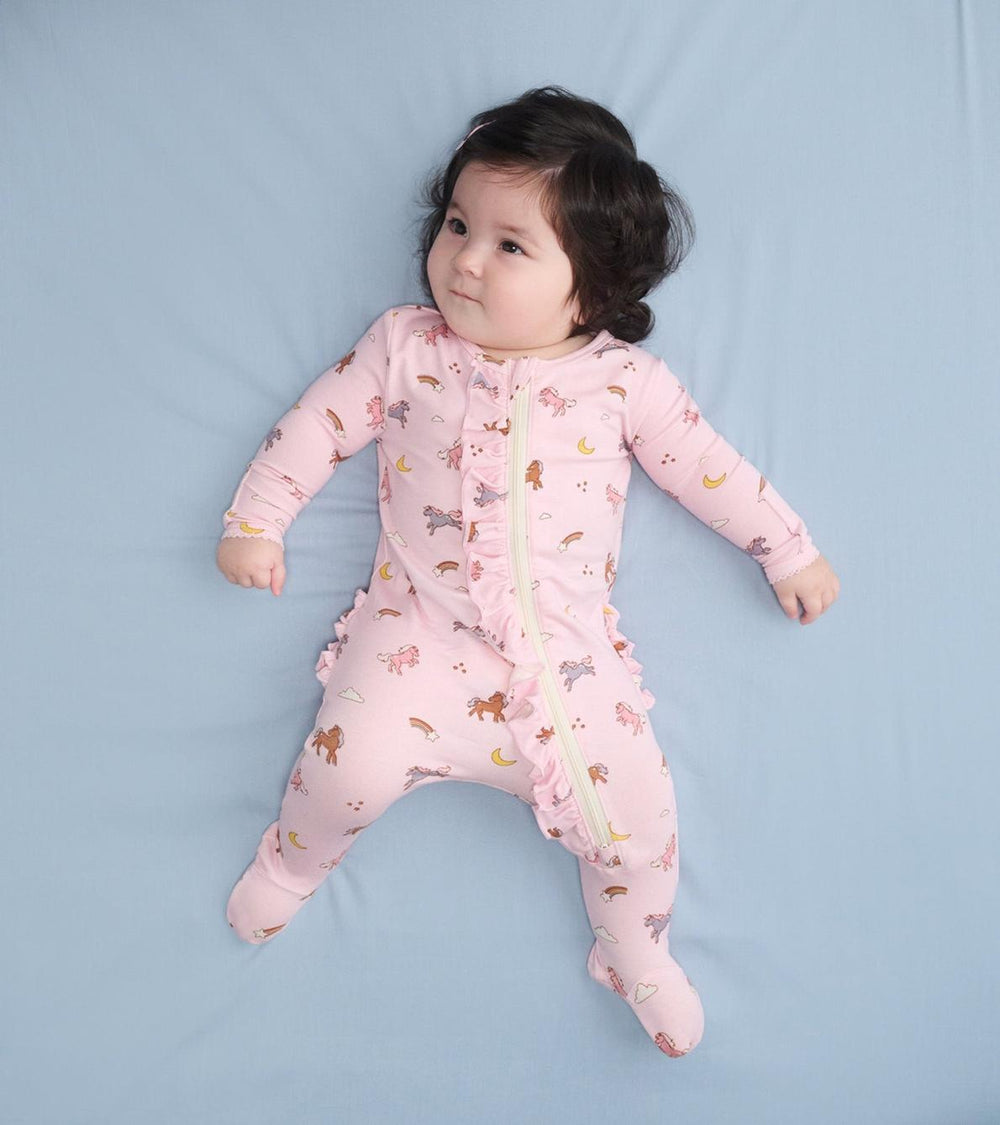 Hatley Sleepwear | Baby & Toddler Baby Girls Whimsical Ponies Ruffle Bum Bamboo Sleeper