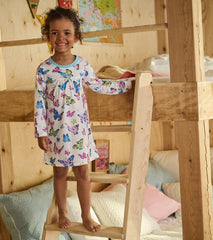 Hatley Sleepwear | Girls Girls Big Butterflies Long Sleeve Nightgown
