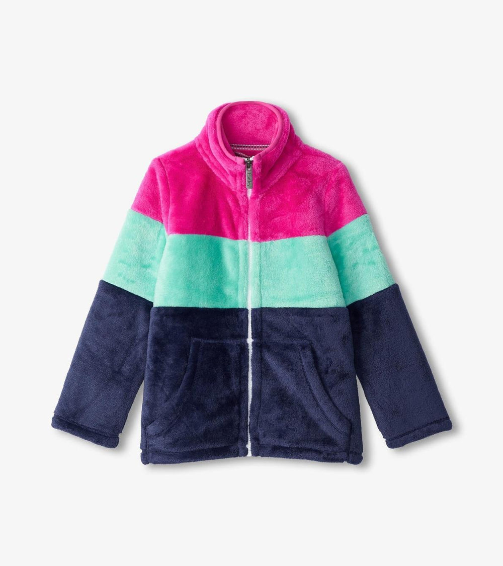 Hatley Sweaters | Girls Girls Colourblock Stripes Fuzzy Fleece Zip-Up Jacket