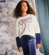 Hatley Sweaters | Girls Girls Sequin Bow Fluffy Sleeve Sweater