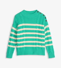 Hatley Sweaters | Women Button Neck Sweater - Turquoise Stripes
