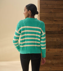 Hatley Sweaters | Women Button Neck Sweater - Turquoise Stripes