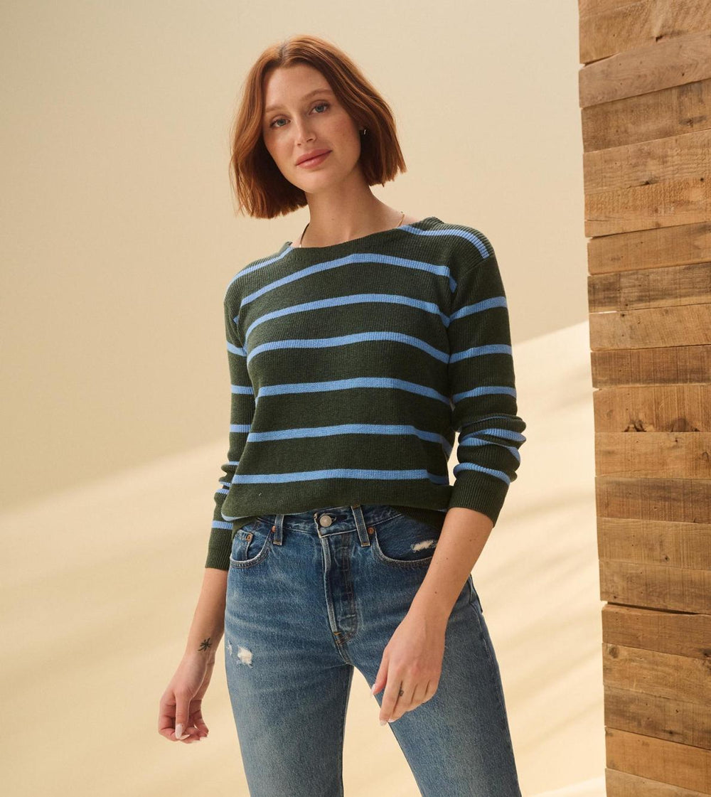 Hatley Sweaters | Women Devon Sweater - Teal Heather Stripes