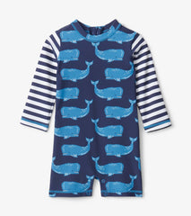 Hatley Swimwear | Baby & Toddler Block Whales Baby One-Piece Rashguard