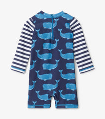 Hatley Swimwear | Baby & Toddler Block Whales Baby One-Piece Rashguard
