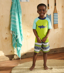 Hatley Swimwear | Boys Boys Lime Green Shark Short Sleeve Rashguard