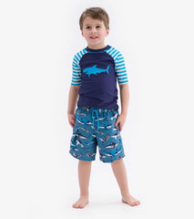 Hatley Swimwear | Boys Shark Stripes Short Sleeve Rashguard