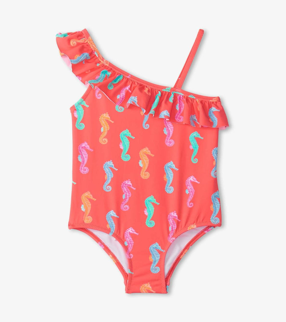 Hatley Swimwear | Girls Girls Painted Sea Horses Ruffle Trim Swimsuit