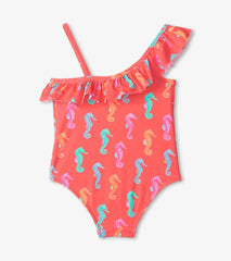 Hatley Swimwear | Girls Girls Painted Sea Horses Ruffle Trim Swimsuit