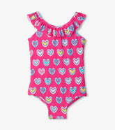 Hatley Swimwear | Girls Girls Pink Shibori Hearts Ruffle Sleeve Swimsuit
