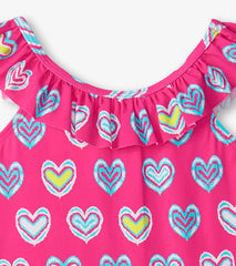 Hatley Swimwear | Girls Girls Pink Shibori Hearts Ruffle Sleeve Swimsuit