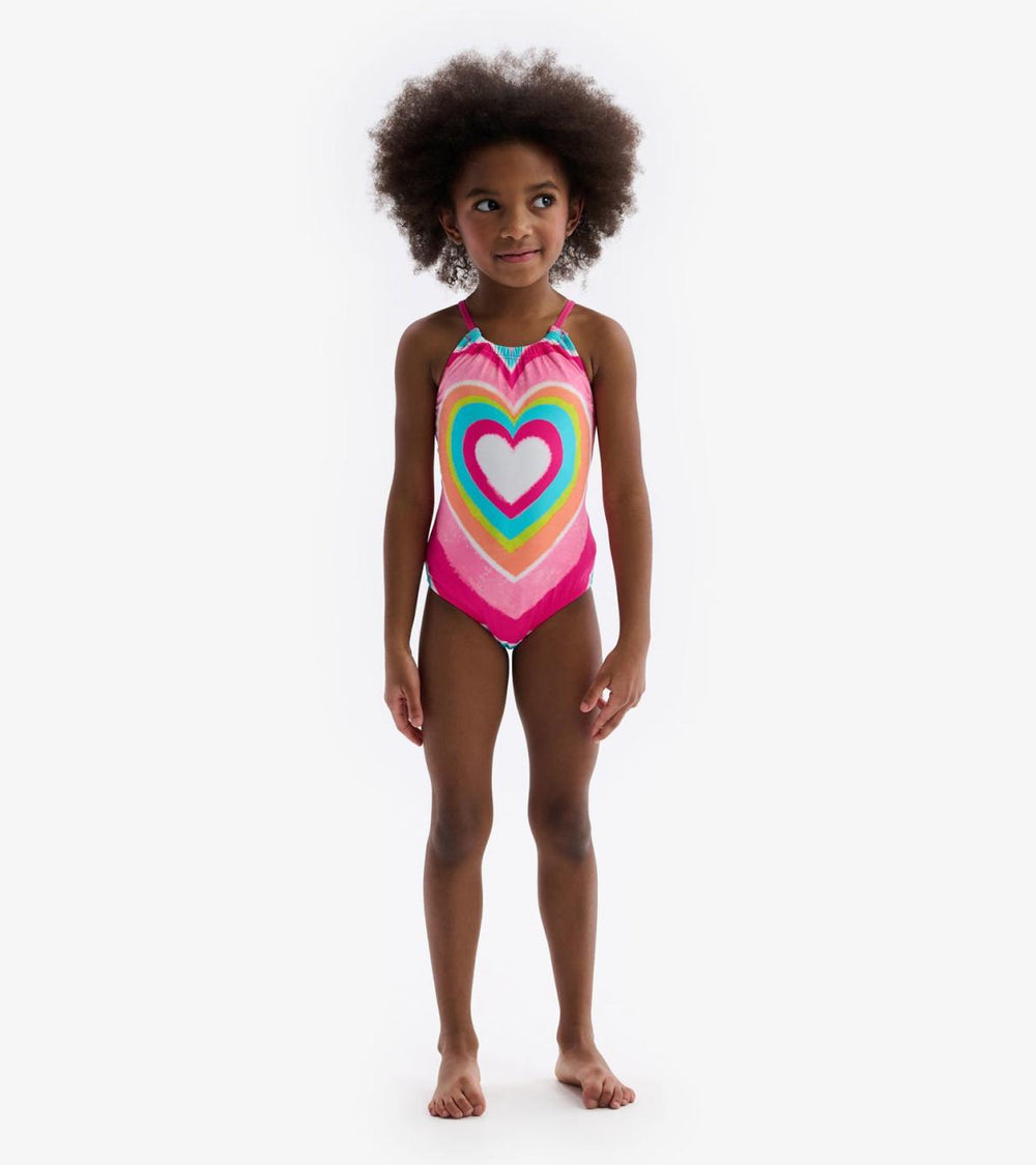 Hatley Swimwear | Girls Psychedelic Heart Gather Front Swimsuit