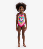 Hatley Swimwear | Girls Psychedelic Heart Gather Front Swimsuit