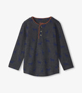 Hatley Tops | Boys Boys Blue Elks Long Sleeve Henley T-Shirt