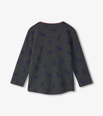 Hatley Tops | Boys Boys Blue Elks Long Sleeve Henley T-Shirt