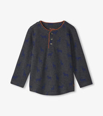 Hatley Tops | Boys Boys Blue Elks Long Sleeve Henley T-Shirt