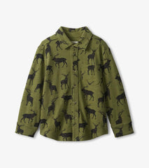 Hatley Tops | Boys Boys Magestic Elk Jersey Button Down Shirt