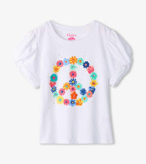 Hatley Tops | Girls Girls Peace Flower Twisted Sleeve Tee