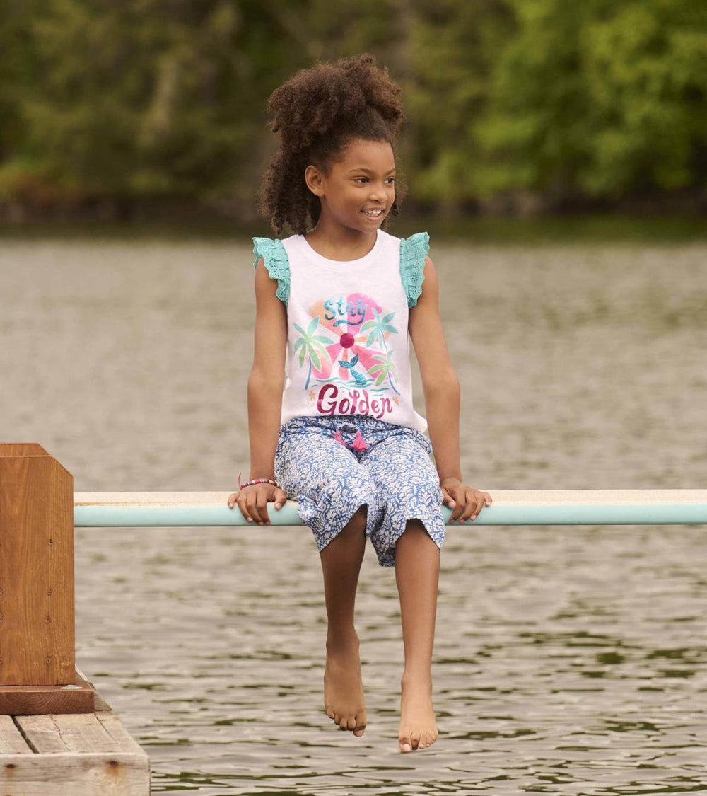 Hatley Tops | Girls Girls Stay Golden Ruffle Sleeve Tank Top