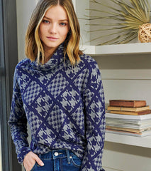 Hatley Tops | Women Funnel Neck Top - Patriot Checks