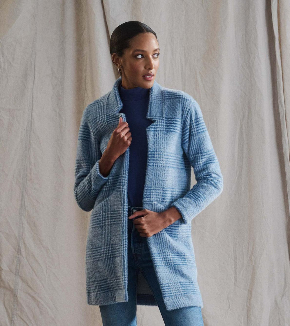 Hatley Tops | Women Open Front Jacket - Blue Check