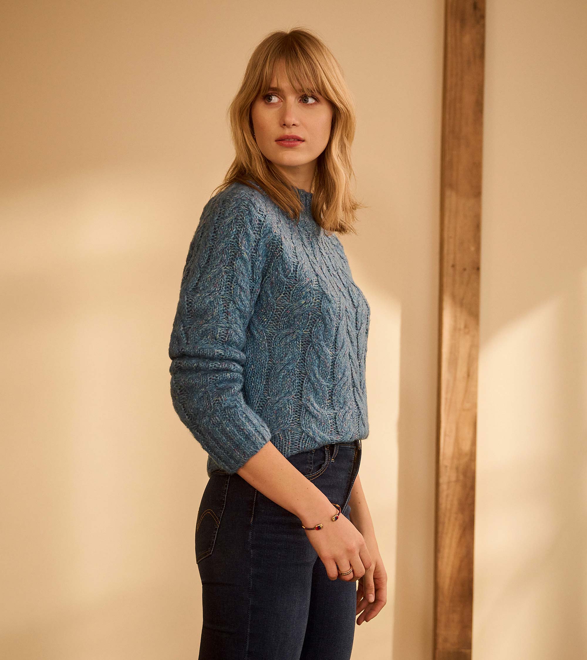 Dylan Cable Knit Sweater - Blue Heather | Hatley Outlet Women