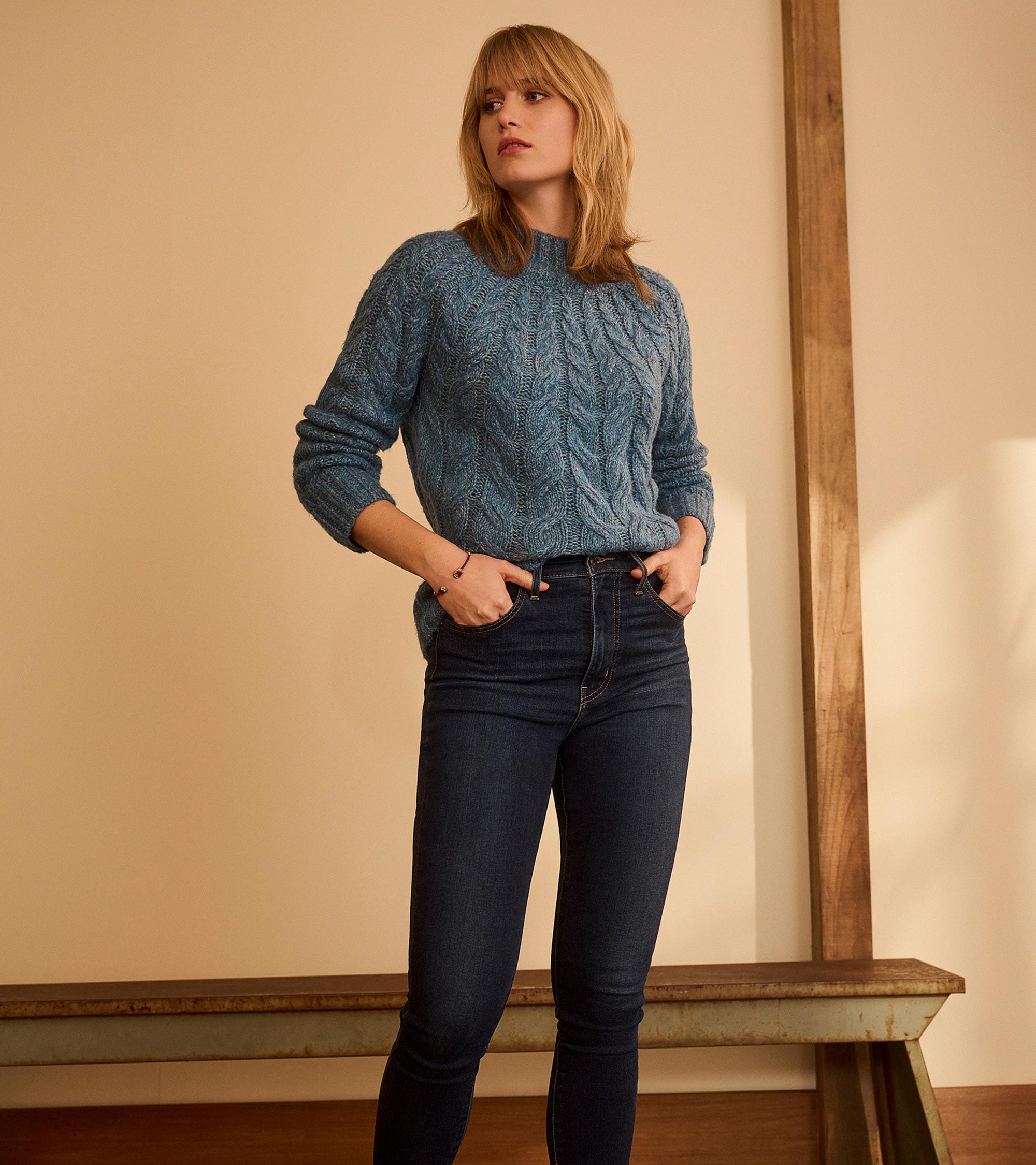 Dylan Cable Knit Sweater - Blue Heather | Hatley Outlet Women