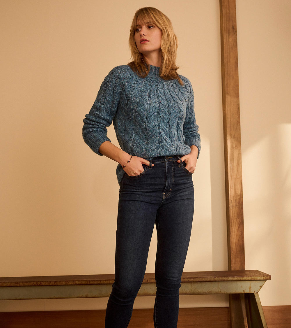 Dylan Cable Knit Sweater - Blue Heather | Hatley Outlet Women