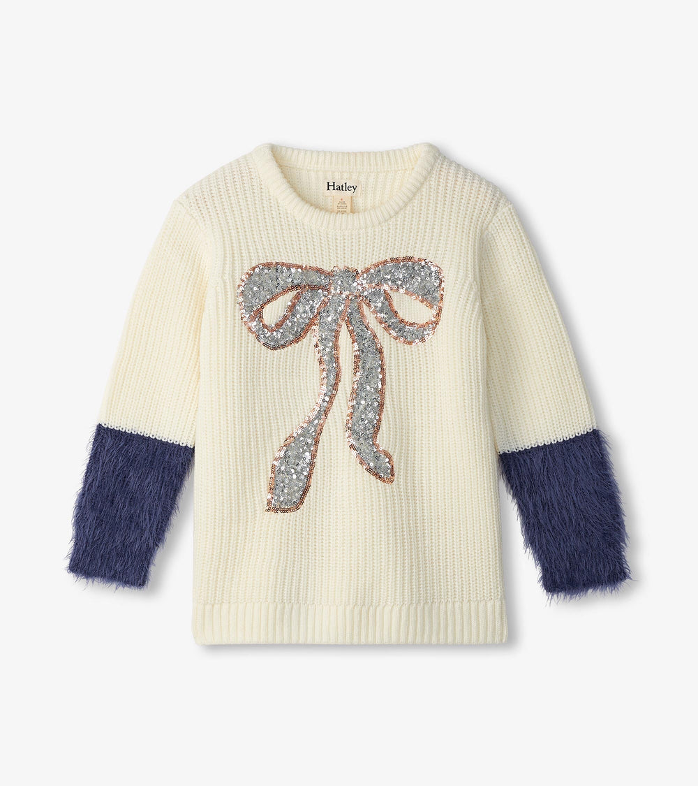 Girls Sequin Bow Fluffy Sleeve Sweater | Hatley Girls