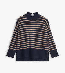 Mock Neck Tunic - Navy Taupe Stripes | Hatley For Women