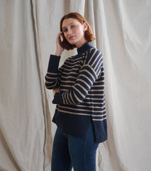 Mock Neck Tunic - Navy Taupe Stripes | Hatley For Women