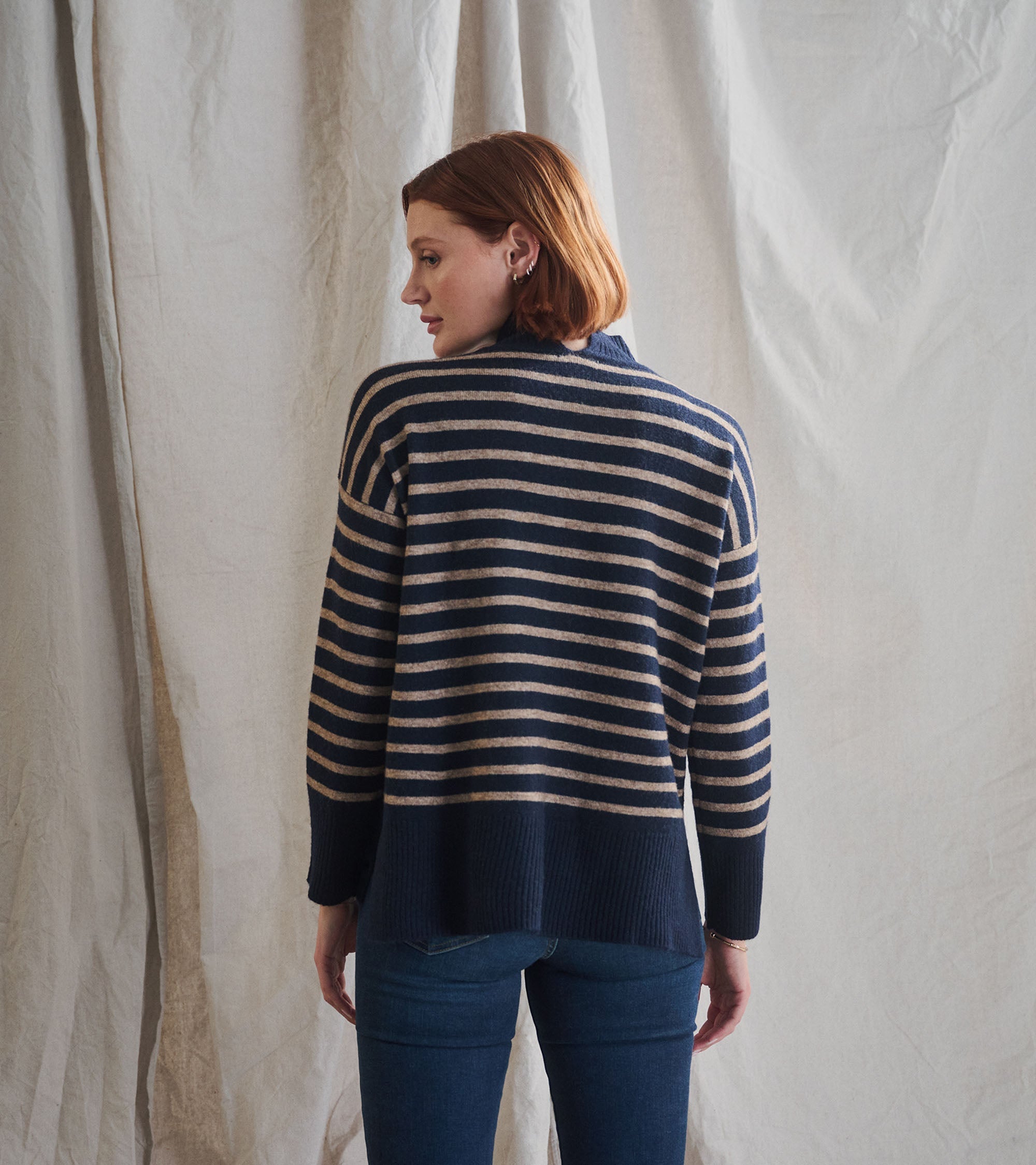 Mock Neck Tunic - Navy Taupe Stripes | Hatley For Women