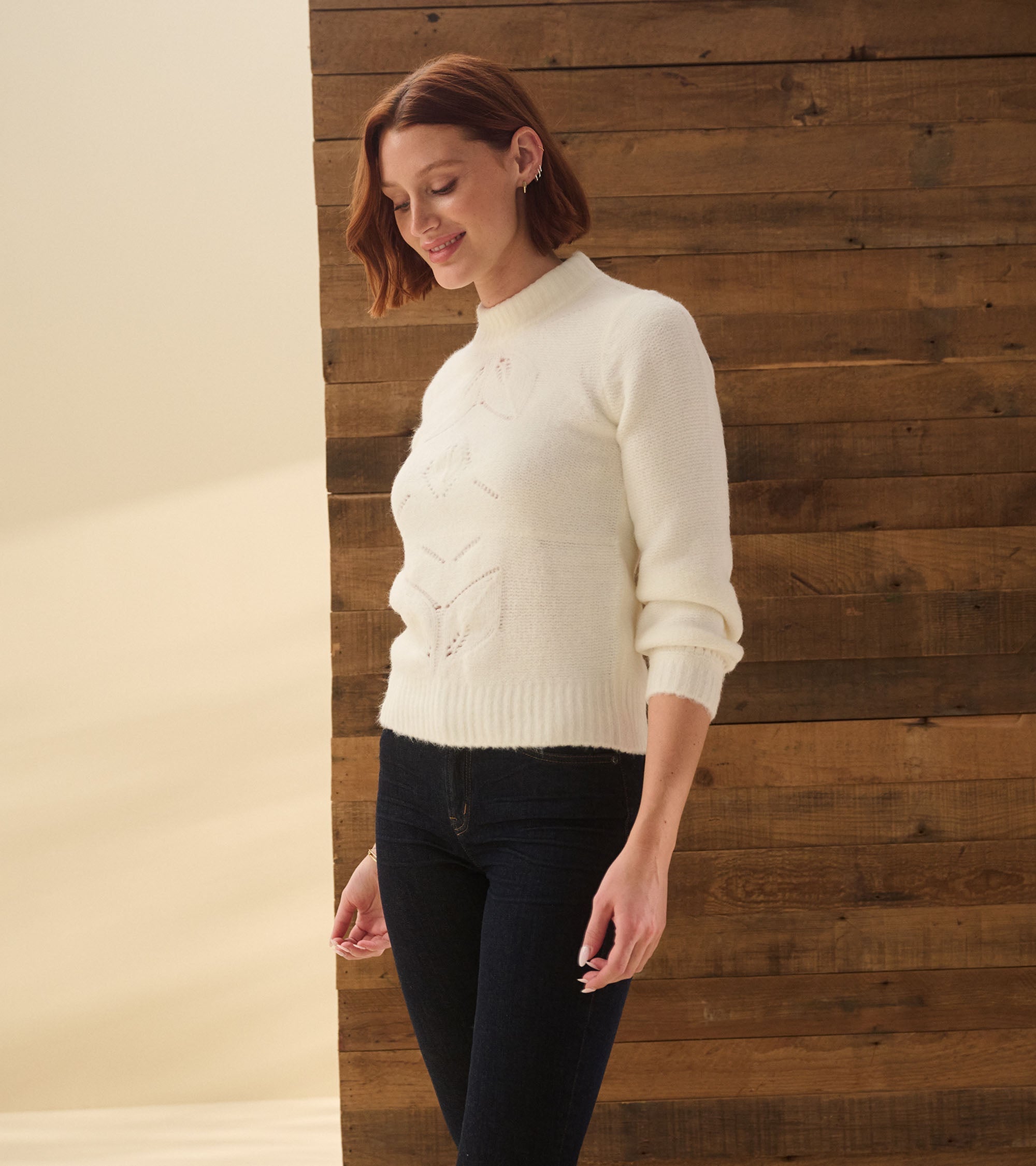 Petal Cable Sweater - Winter White | Hatley Women