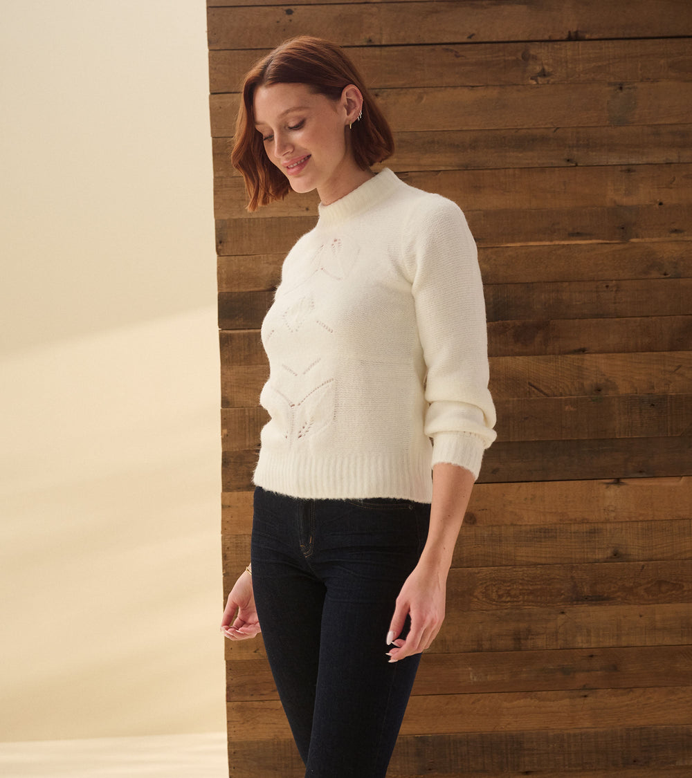 Petal Cable Sweater - Winter White | Hatley Women