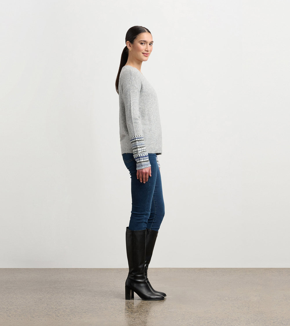 Jacquard Cuff Sweater - Grey Melange | Hatley US Women