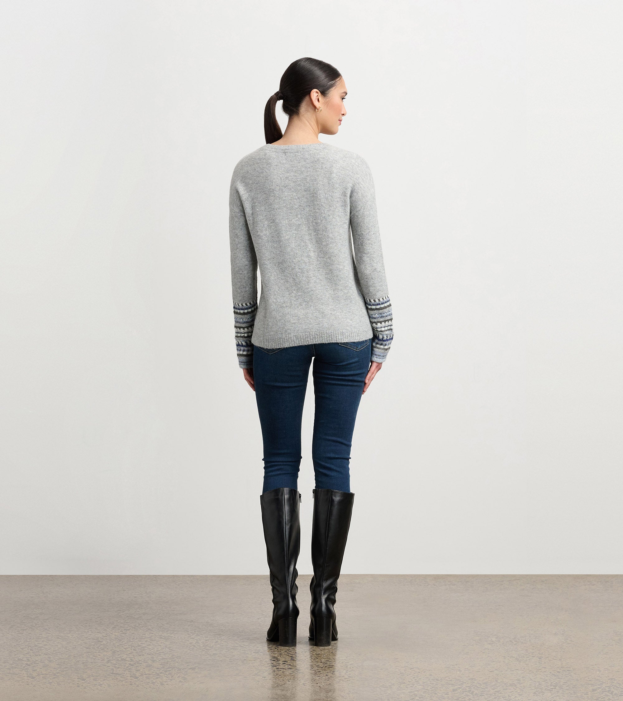 Jacquard Cuff Sweater - Grey Melange | Hatley US Women