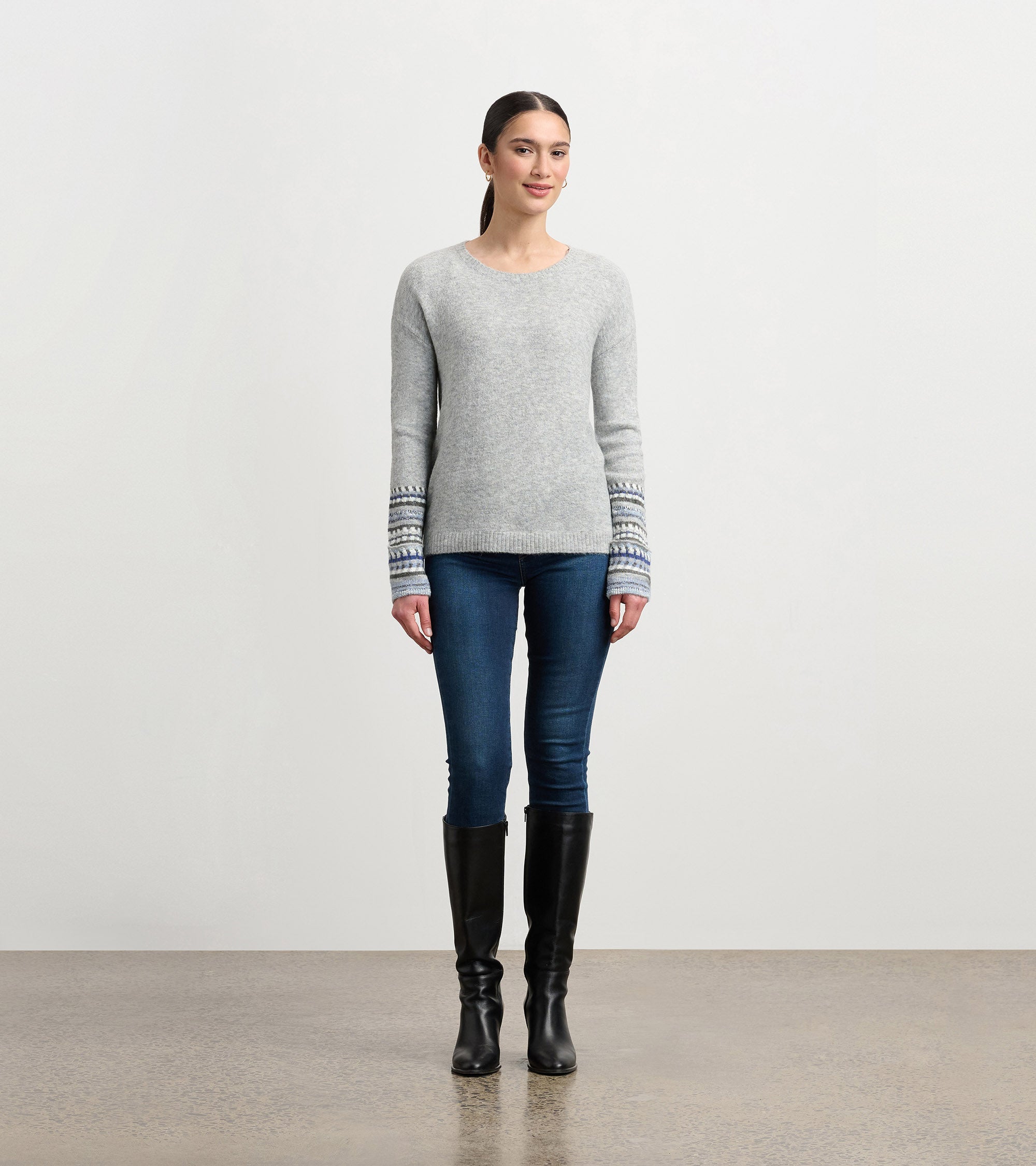 Jacquard Cuff Sweater - Grey Melange | Hatley US Women