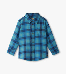 Boys Blue Stone Plaid Button Down Shirt | Hatley