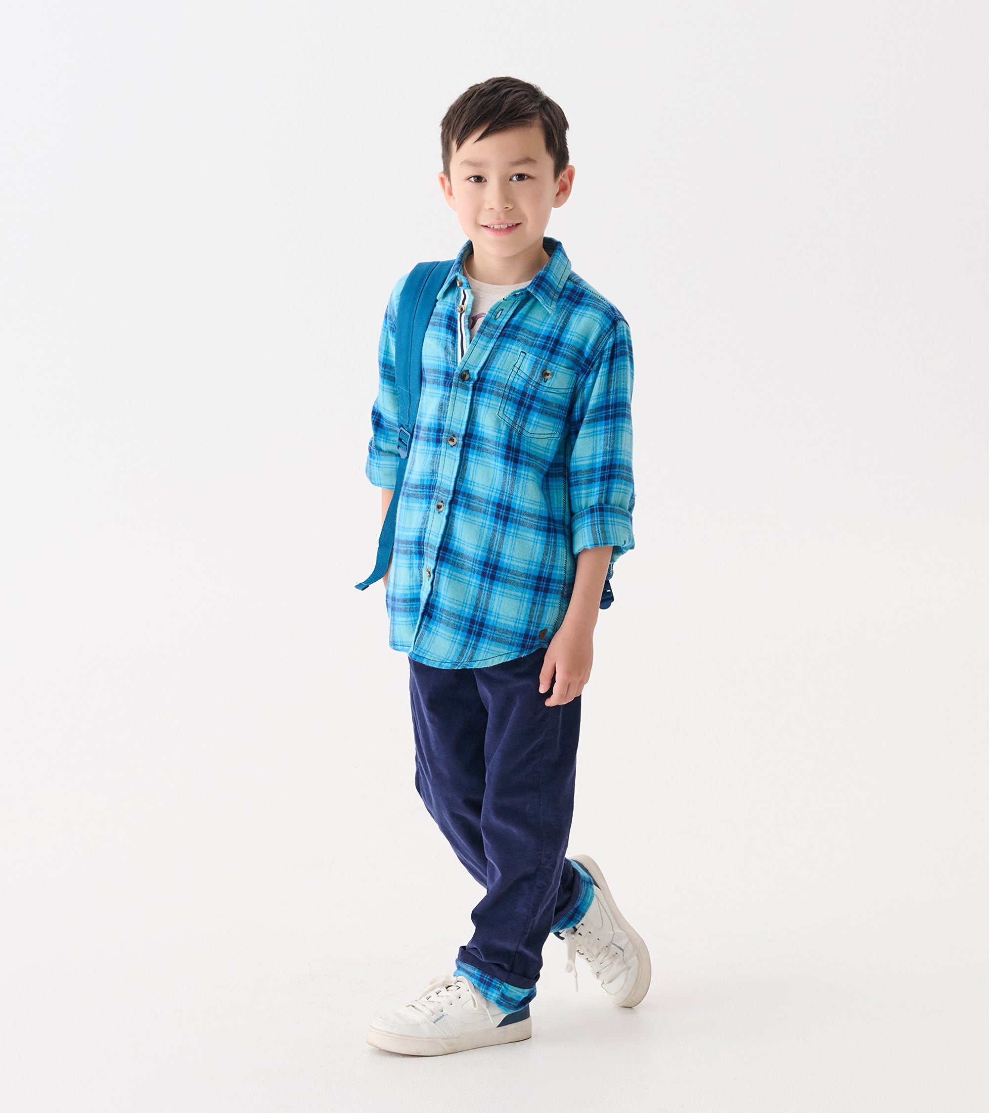 Boys Blue Stone Plaid Button Down Shirt | Hatley