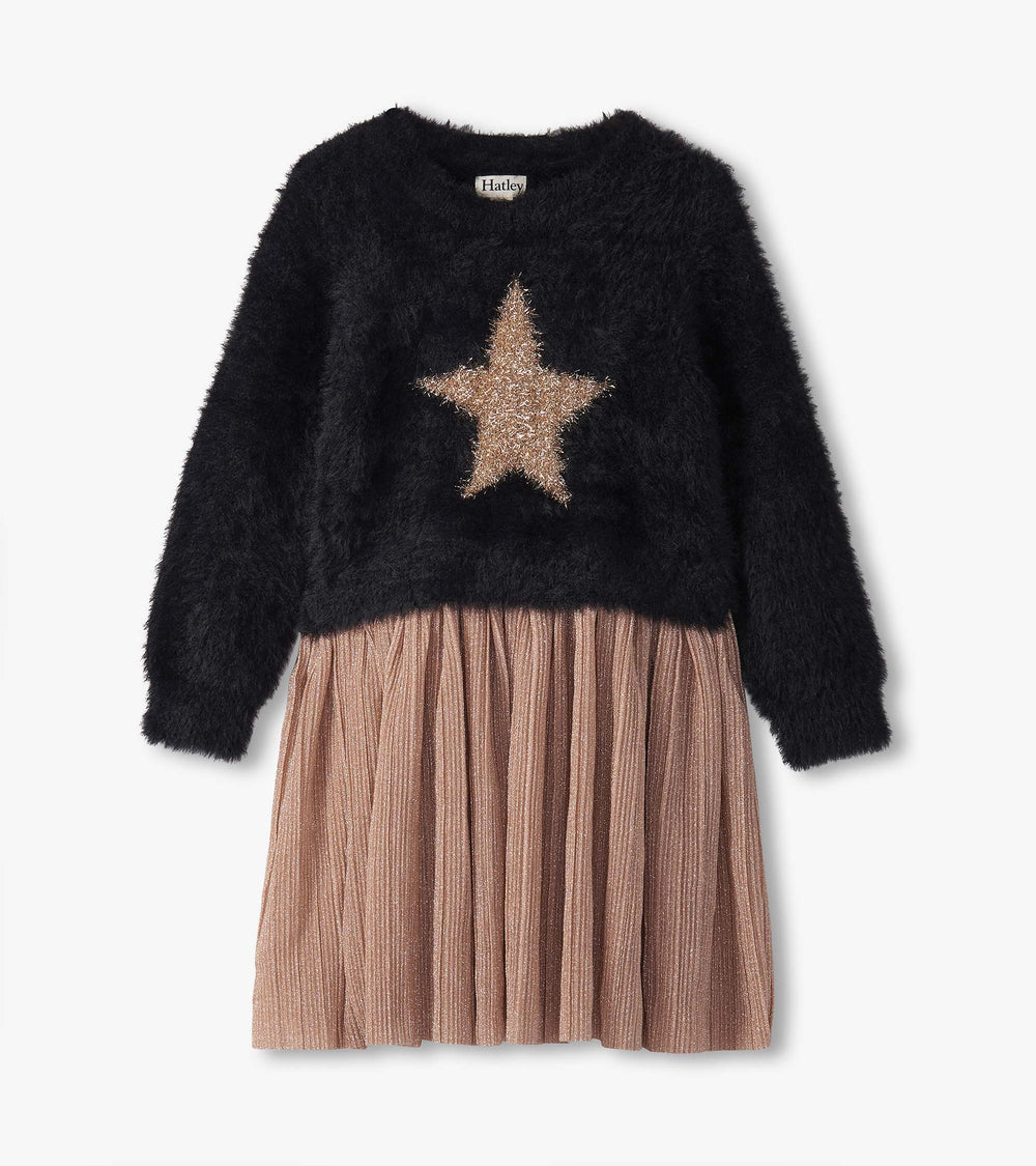 Girls Gold Star Mix Media Dress | Hatley Outlet Girls