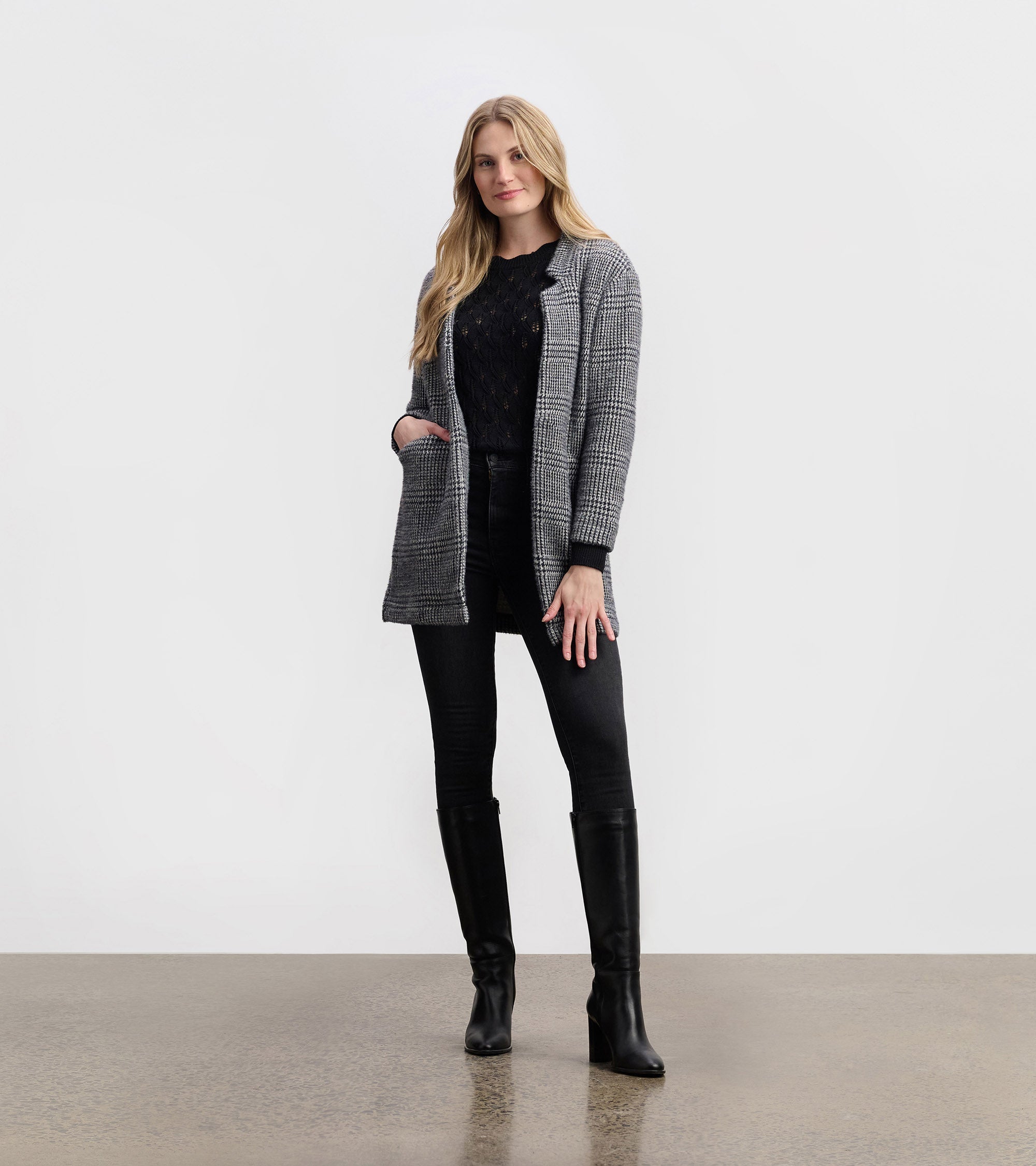 Cozy Open Blazer - Black Check | Hatley For Women