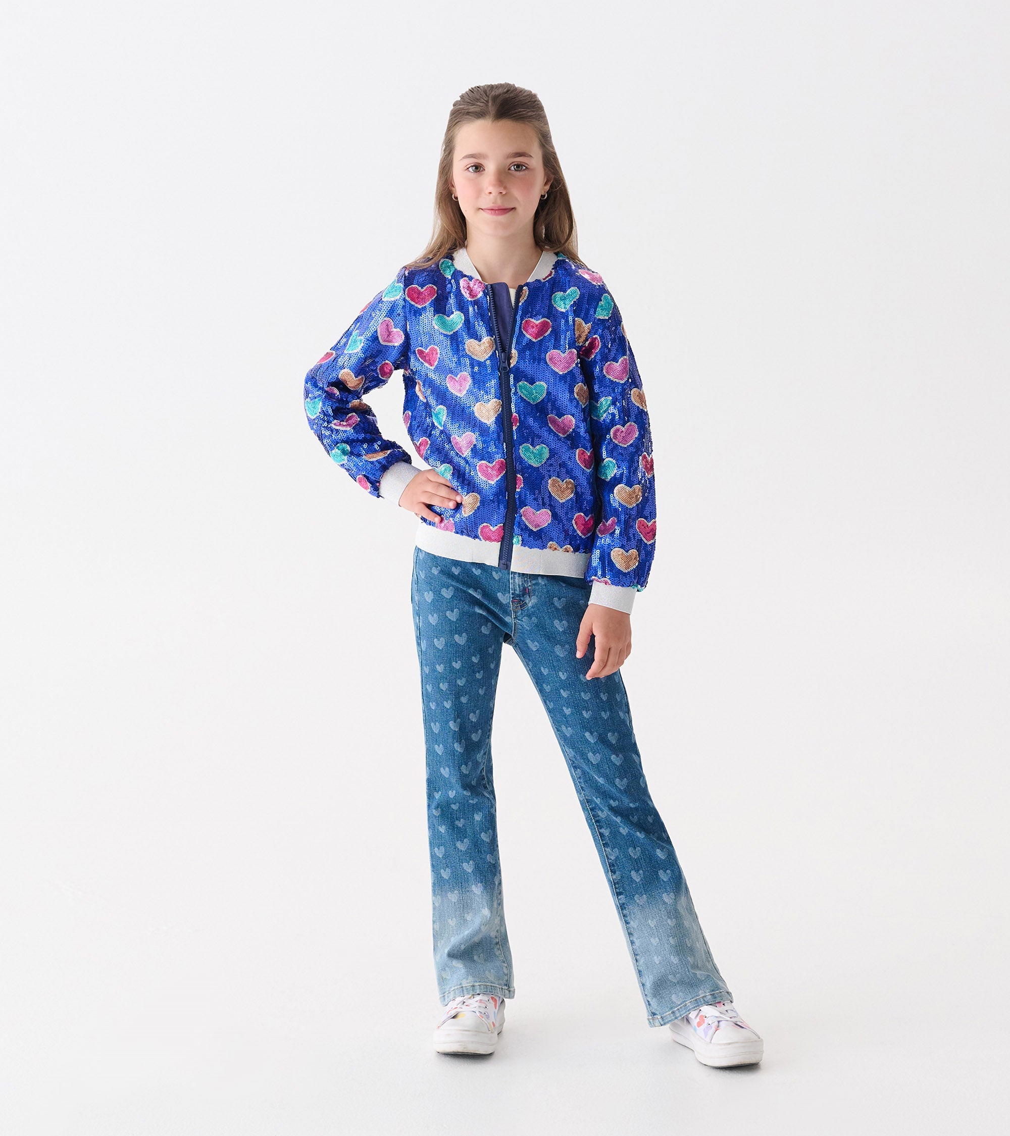 Girls Bursted Hearts Sequin Bomber Jacket | Hatley Girls