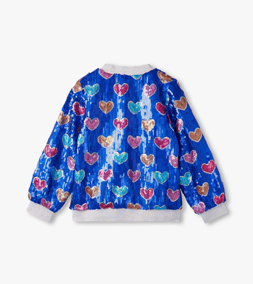 Girls Bursted Hearts Sequin Bomber Jacket | Hatley Girls