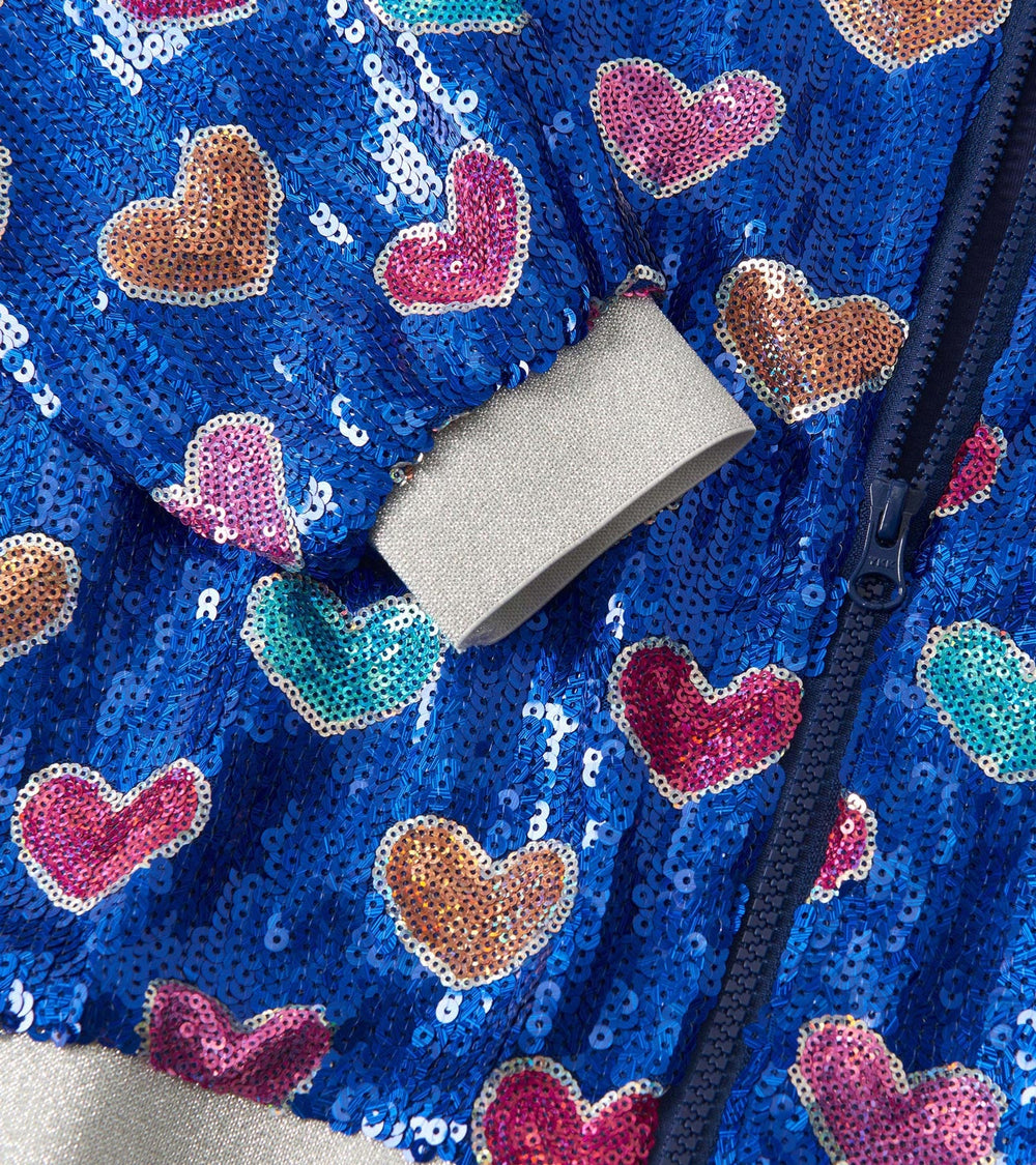 Girls Bursted Hearts Sequin Bomber Jacket | Hatley Girls