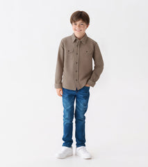Boys Brown Sugar Herringbone Button Down Shirt | Hatley Outlet Boys