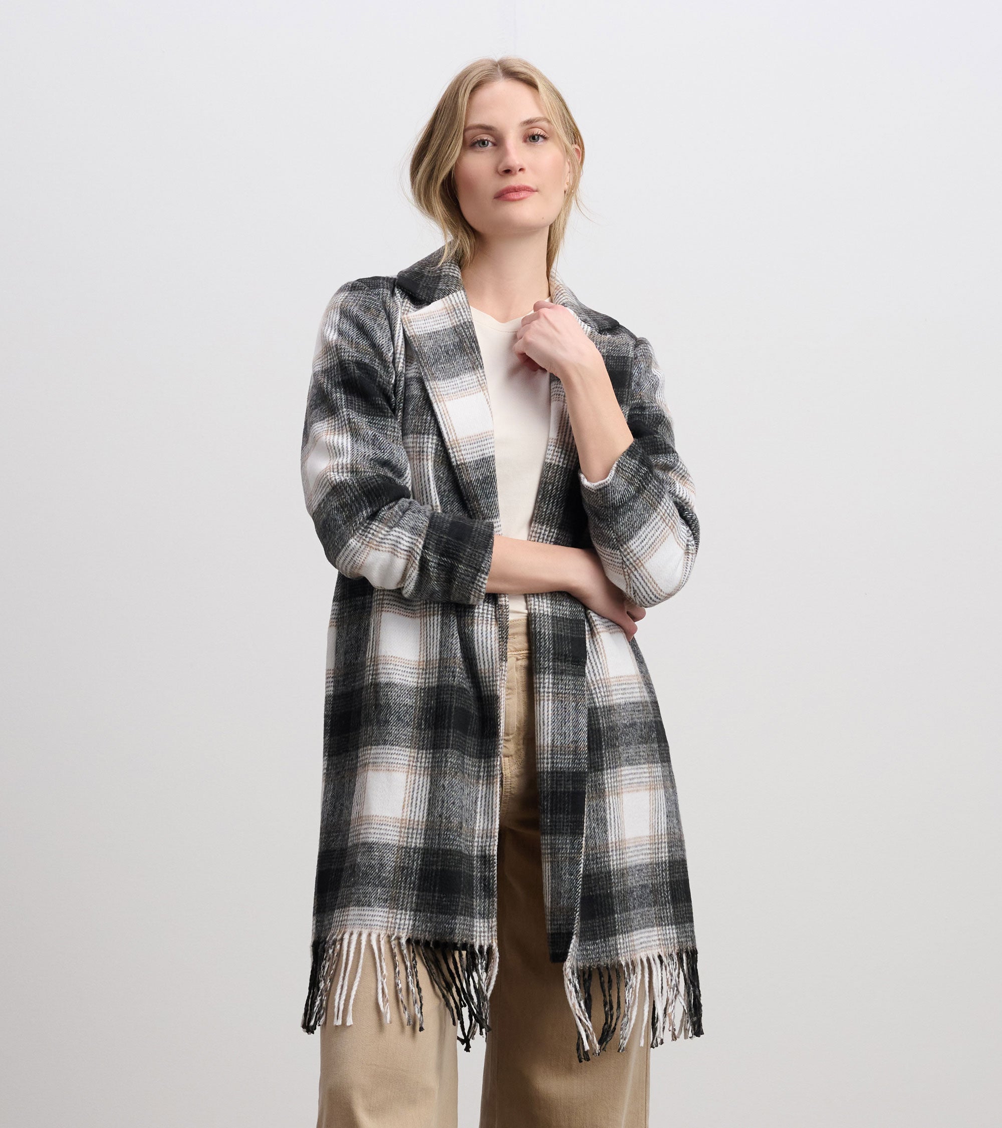 Fringe Jacket - Black and Taupe Plaid | Hatley Outlet Women