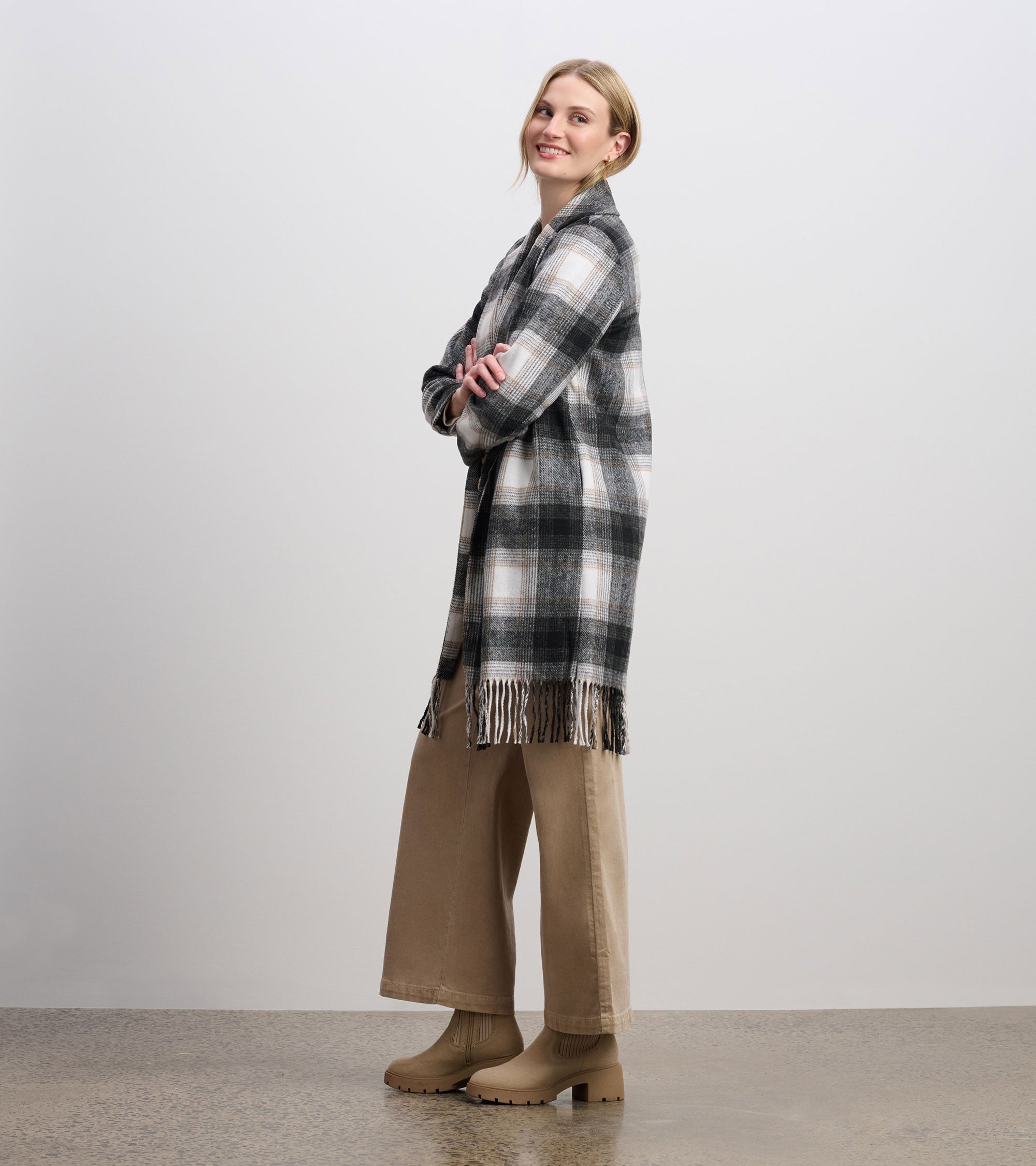 Fringe Jacket - Black and Taupe Plaid | Hatley Outlet Women